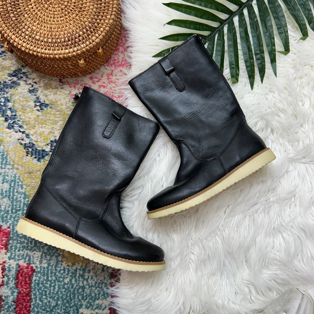Zara Kids Black Leather Boots 33 / 1.5 Neutral Casual Winter Fall